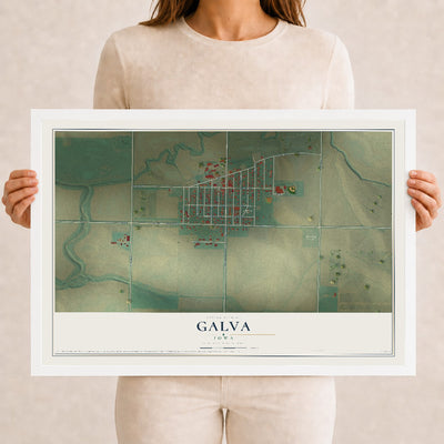 Map of Galva, Iowa, 12 x 18 inch print in a white wood frame