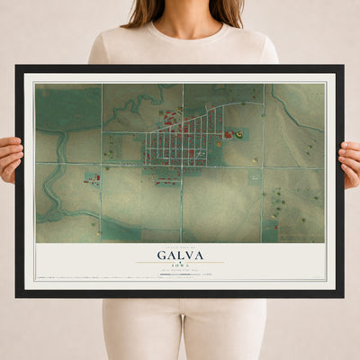 Map of Galva, Iowa, 18 x 24 inch print in a black wood frame