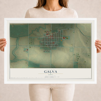 Map of Galva, Iowa, 18 x 24 inch print in a white wood frame