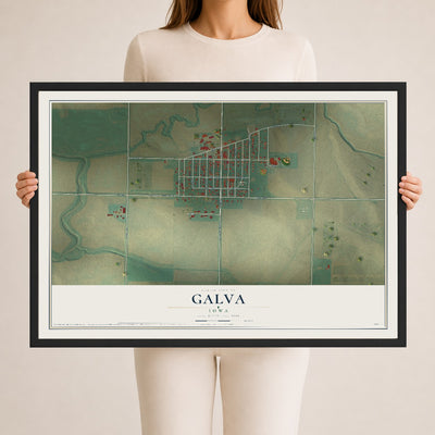 Map of Galva, Iowa, 24 x 36 inch print in a black wood frame
