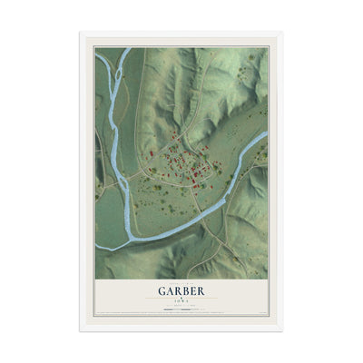 Map of Garber, Iowa, 12 x 18 inch print in a white wood frame