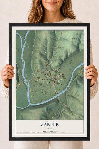 Map of Garber, Iowa, 18 x 24 inch print in a black wood frame