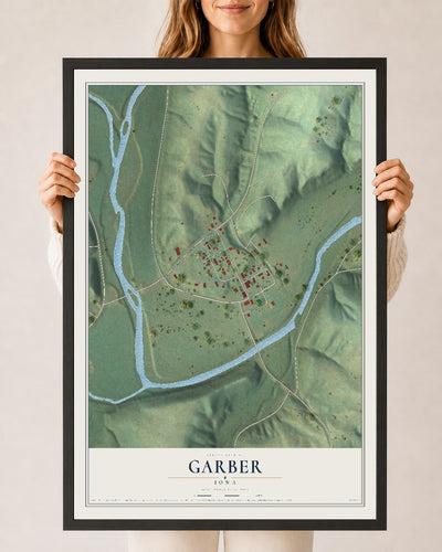 Map of Garber, Iowa, 24 x 36 inch print in a black wood frame