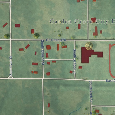 Close-up of the map of Garden Grove, Iowa print showing street and building detail