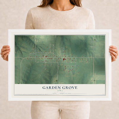 Map of Garden Grove, Iowa, 12 x 18 inch print in a white wood frame
