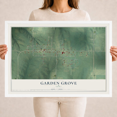 Map of Garden Grove, Iowa, 18 x 24 inch print in a white wood frame