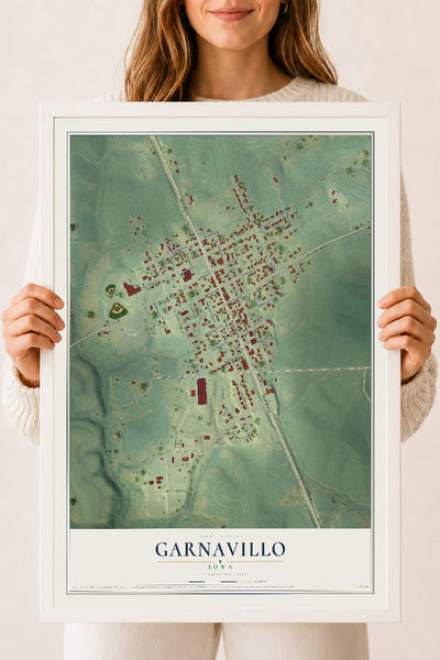 Map of Garnavillo, Iowa, 18 x 24 inch print in a white wood frame