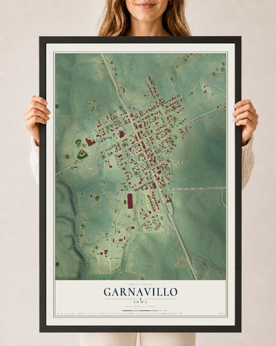 Map of Garnavillo, Iowa, 24 x 36 inch print in a black wood frame