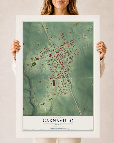 Map of Garnavillo, Iowa, 24 x 36 inch print in a white wood frame