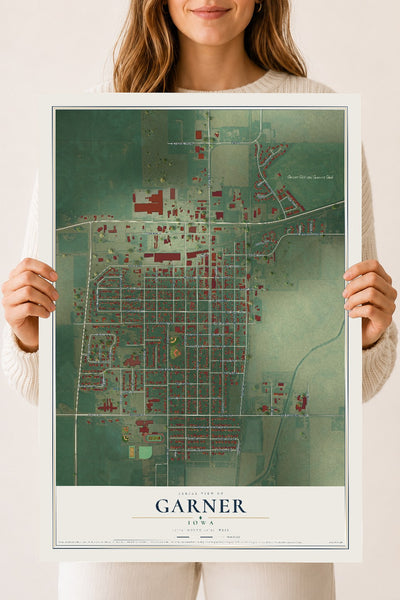 Map of Garner, Iowa, 18 x 24 inch unframed archival matte print