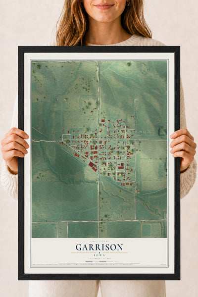Map of Garrison, Iowa, 18 x 24 inch print in a black wood frame