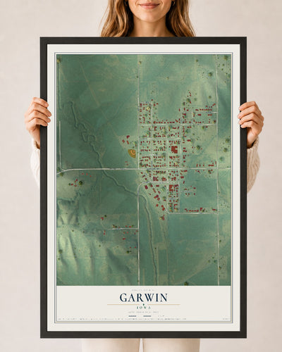 Map of Garwin, Iowa, 24 x 36 inch print in a black wood frame