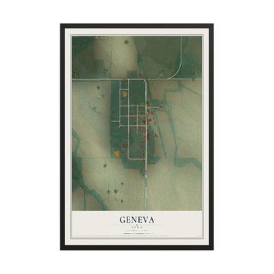Map of Geneva, Iowa, 12 x 18 inch print in a black wood frame