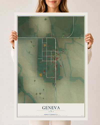Map of Geneva, Iowa, 24 x 36 inch unframed archival matte print