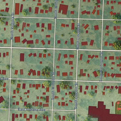 Second close-up of the map of George, Iowa print showing more streets and buildings