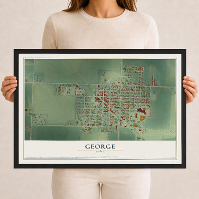 Map of George, Iowa, 12 x 18 inch print in a black wood frame