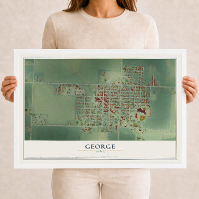 Map of George, Iowa, 12 x 18 inch print in a white wood frame