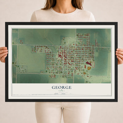 Map of George, Iowa, 18 x 24 inch print in a black wood frame