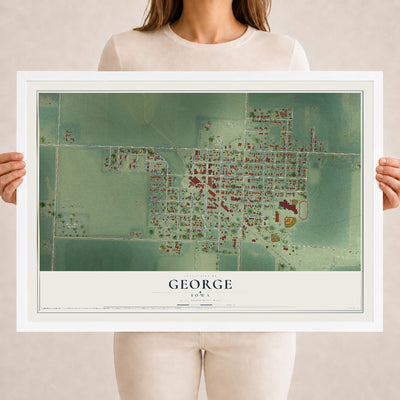 Map of George, Iowa, 18 x 24 inch print in a white wood frame