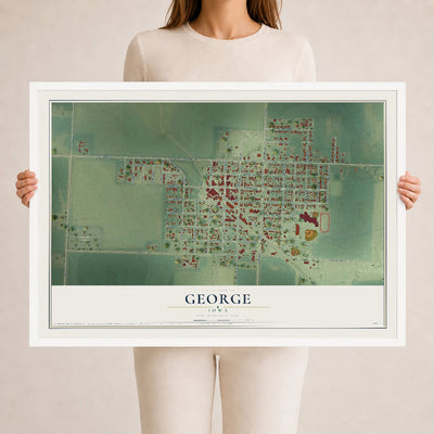 Map of George, Iowa, 24 x 36 inch print in a white wood frame