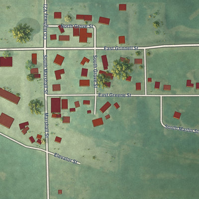 Close-up of the map of Gibson, Iowa print showing street and building detail
