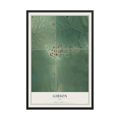 Map of Gibson, Iowa, 12 x 18 inch print in a black wood frame