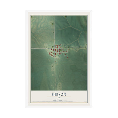 Map of Gibson, Iowa, 12 x 18 inch print in a white wood frame