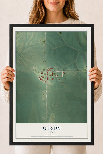 Map of Gibson, Iowa, 18 x 24 inch print in a black wood frame