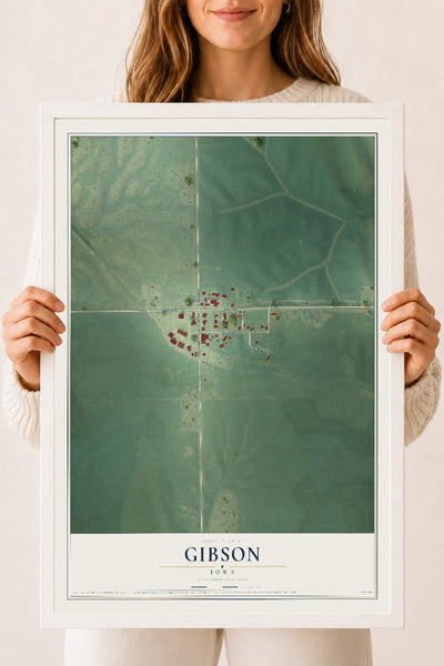 Map of Gibson, Iowa, 18 x 24 inch print in a white wood frame