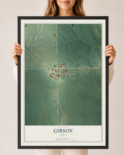 Map of Gibson, Iowa, 24 x 36 inch print in a black wood frame