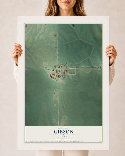 Map of Gibson, Iowa, 24 x 36 inch print in a white wood frame