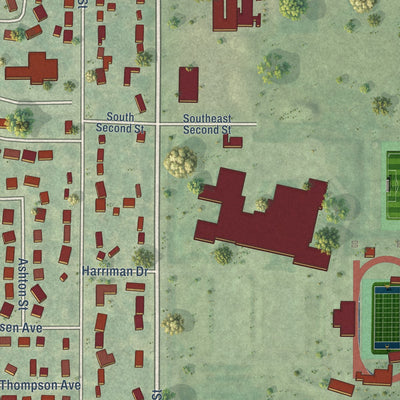 Second close-up of the map of Gilbert, Iowa print showing more streets and buildings