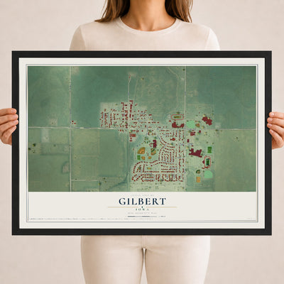 Map of Gilbert, Iowa, 18 x 24 inch print in a black wood frame