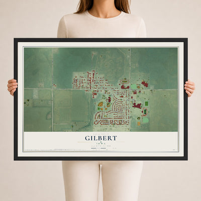 Map of Gilbert, Iowa, 24 x 36 inch print in a black wood frame