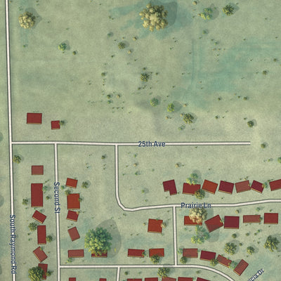 Second close-up of the map of Gilbertville, Iowa print showing more streets and buildings