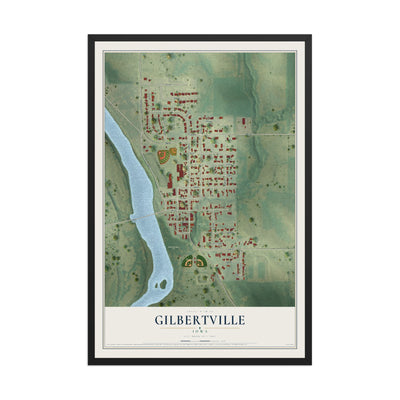 Map of Gilbertville, Iowa, 12 x 18 inch print in a black wood frame