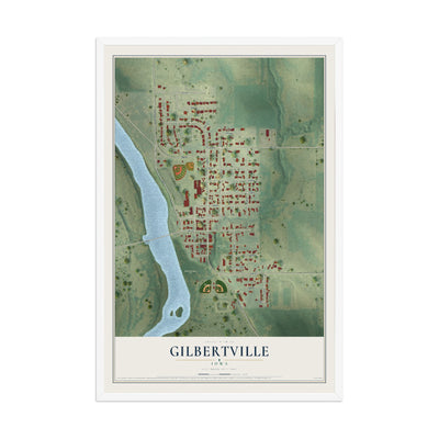 Map of Gilbertville, Iowa, 12 x 18 inch print in a white wood frame