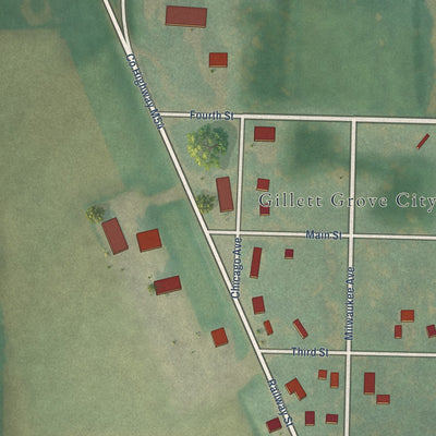 Close-up of the map of Gillett Grove, Iowa print showing street and building detail