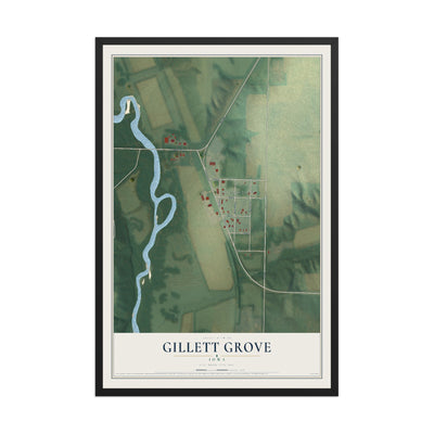 Map of Gillett Grove, Iowa, 12 x 18 inch print in a black wood frame
