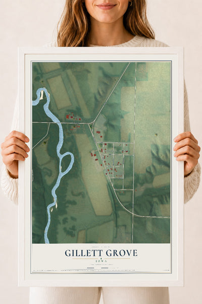 Map of Gillett Grove, Iowa, 18 x 24 inch print in a white wood frame