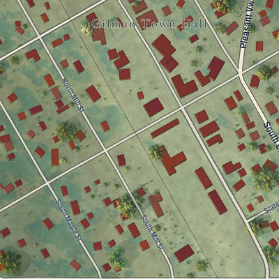 Close-up of the map of Gilman, Iowa print showing street and building detail