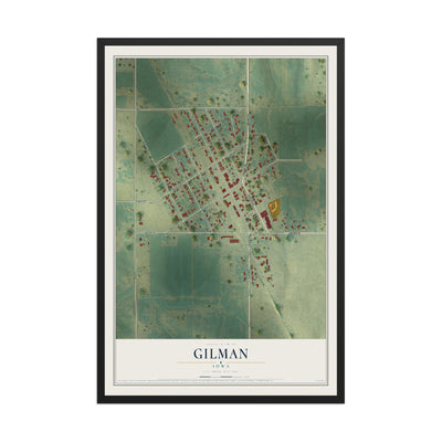 Map of Gilman, Iowa, 12 x 18 inch print in a black wood frame