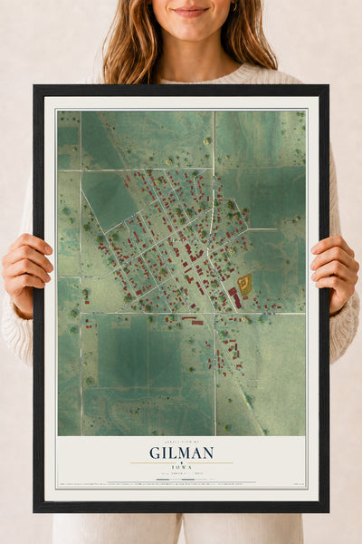 Map of Gilman, Iowa, 18 x 24 inch print in a black wood frame