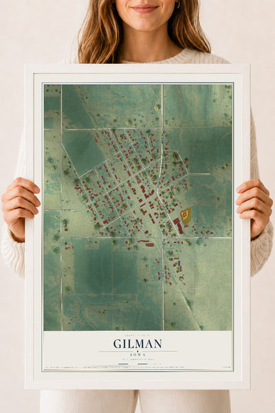 Map of Gilman, Iowa, 18 x 24 inch print in a white wood frame