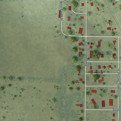 Second close-up of the map of Gilmore City, Iowa print showing more streets and buildings