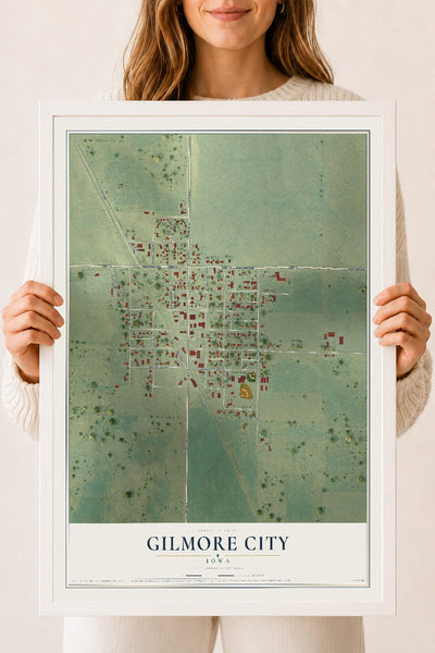 Map of Gilmore City, Iowa, 18 x 24 inch print in a white wood frame