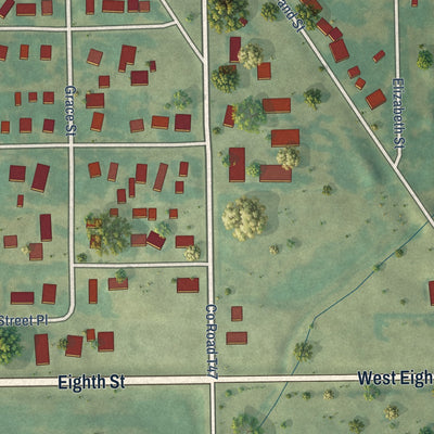 Second close-up of the map of Gladbrook, Iowa print showing more streets and buildings
