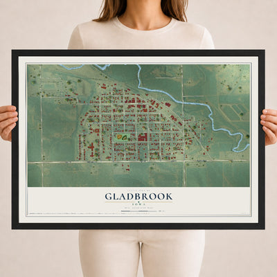 Map of Gladbrook, Iowa, 18 x 24 inch print in a black wood frame