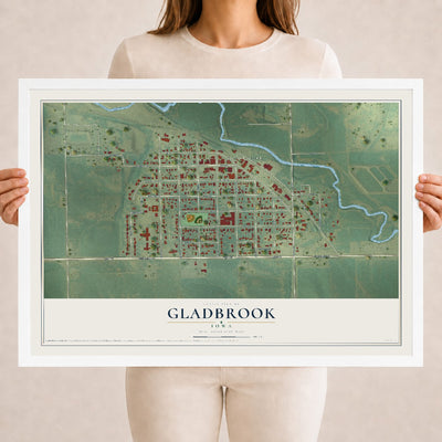 Map of Gladbrook, Iowa, 18 x 24 inch print in a white wood frame