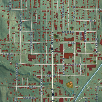 Close-up of the map of Glenwood, Iowa print showing street and building detail